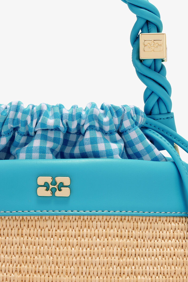 Ganni Scuba Blue Bou Bucket Bag In Straw