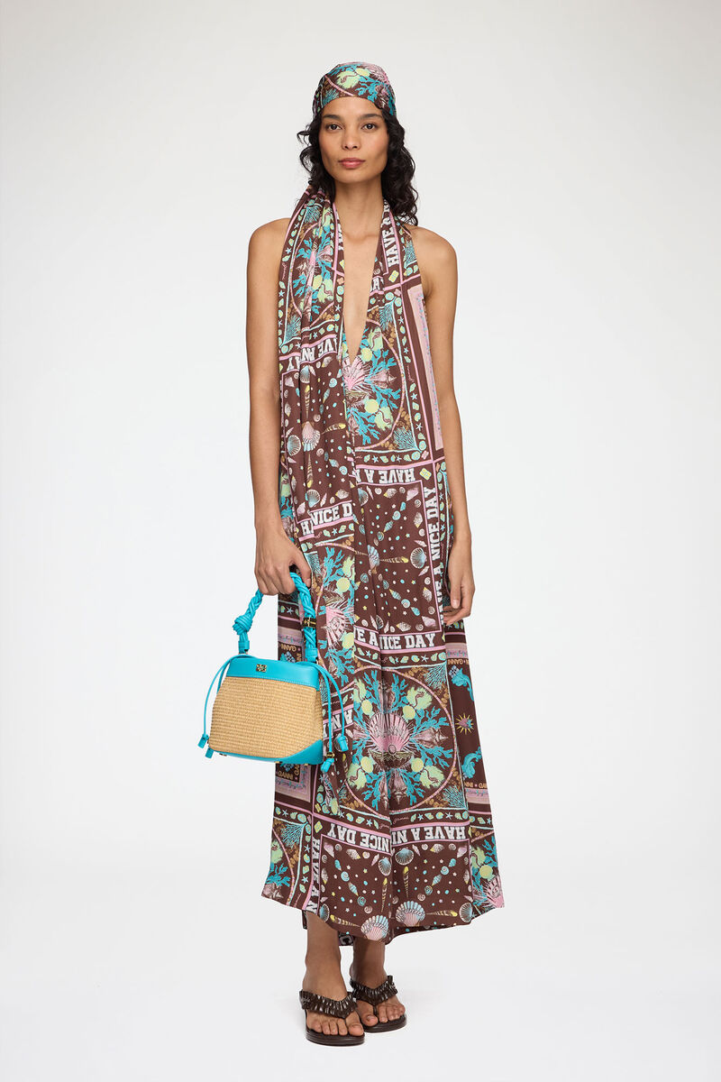 Ganni Scuba Blue Bou Bucket Bag In Straw