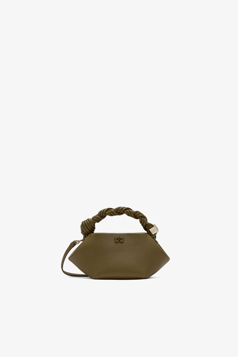 Ganni Military Olive Mini Bou Bag In Green Grained