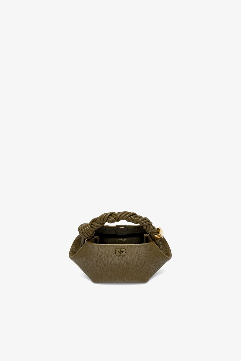 Ganni Military Olive Mini Bou Bag In Green Grained
