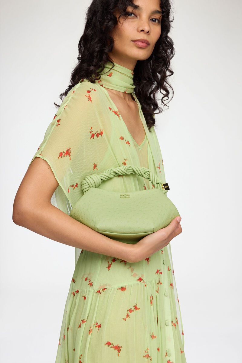 Ganni Lily Green Mini Bou Bag In Green Ostrich