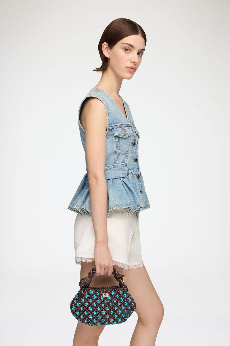 Ganni Chicory Coffee Mini Bou Bag In Braided Brown