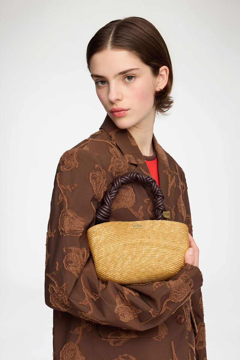Ganni Italian Straw Mini Bou Bag In Straw