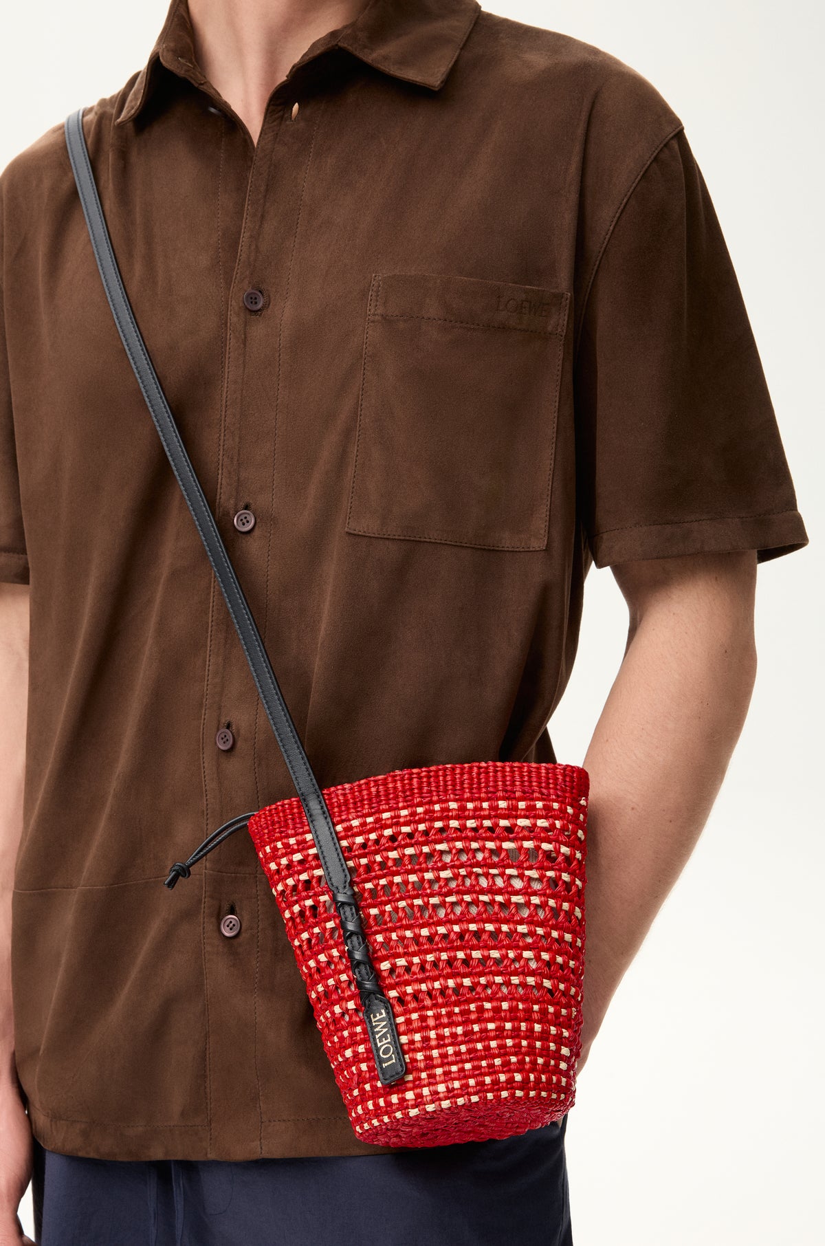 Loewe Braid pocket in iraca palm and calfskin