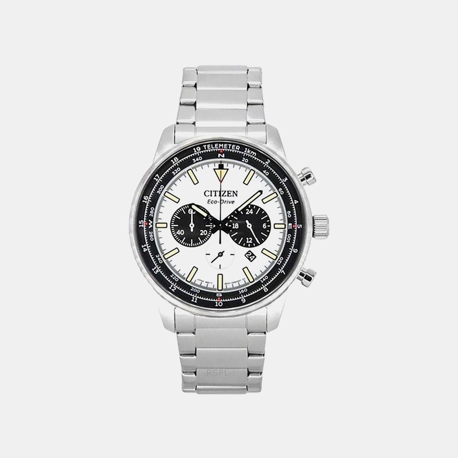 Citizen Eco-Drive Men Quartz White Dial Chronograph Stainless Steel Watch Ca4500-91A
