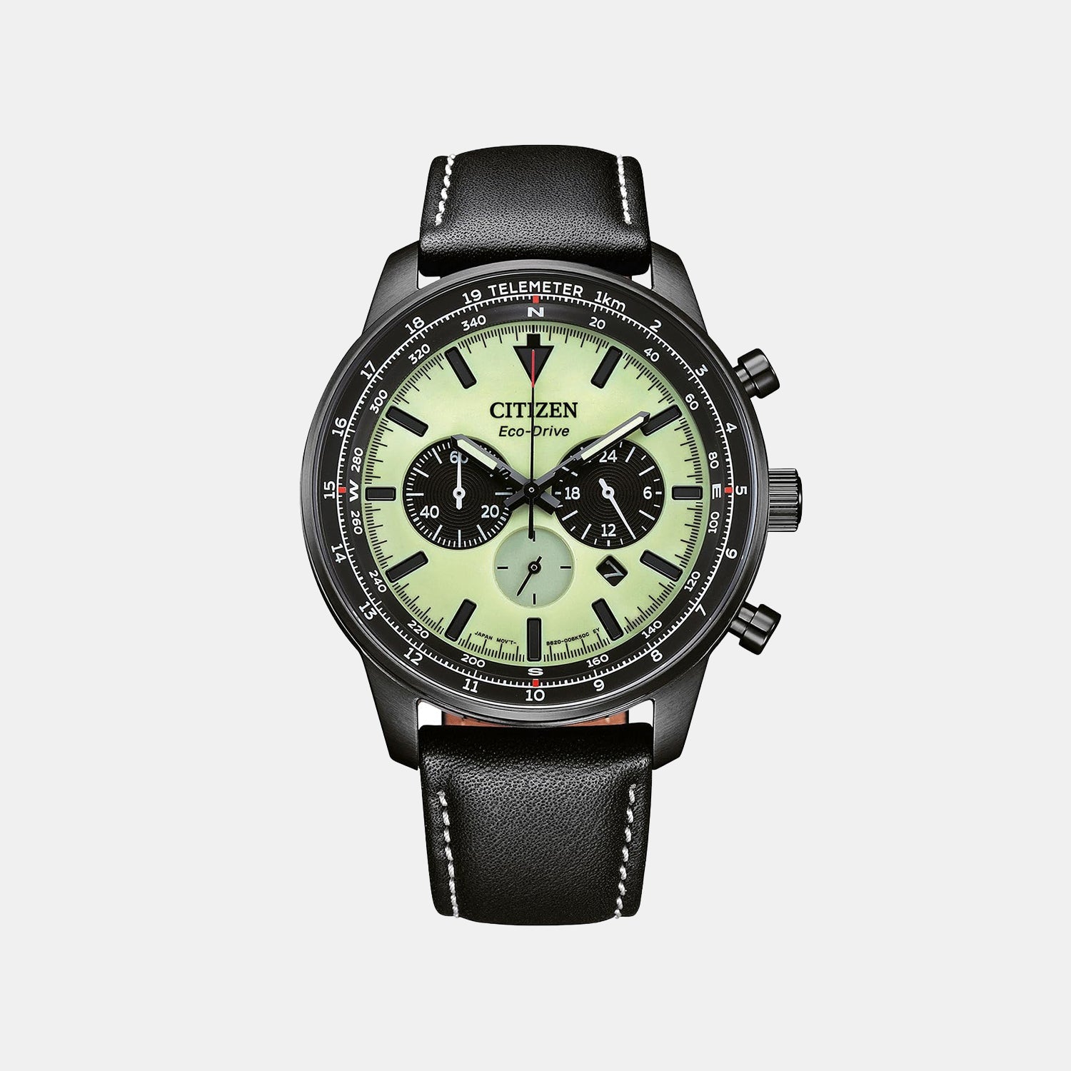 Citizen Men Quartz Green Dial Chronograph Leather Watch Ca4505-21X