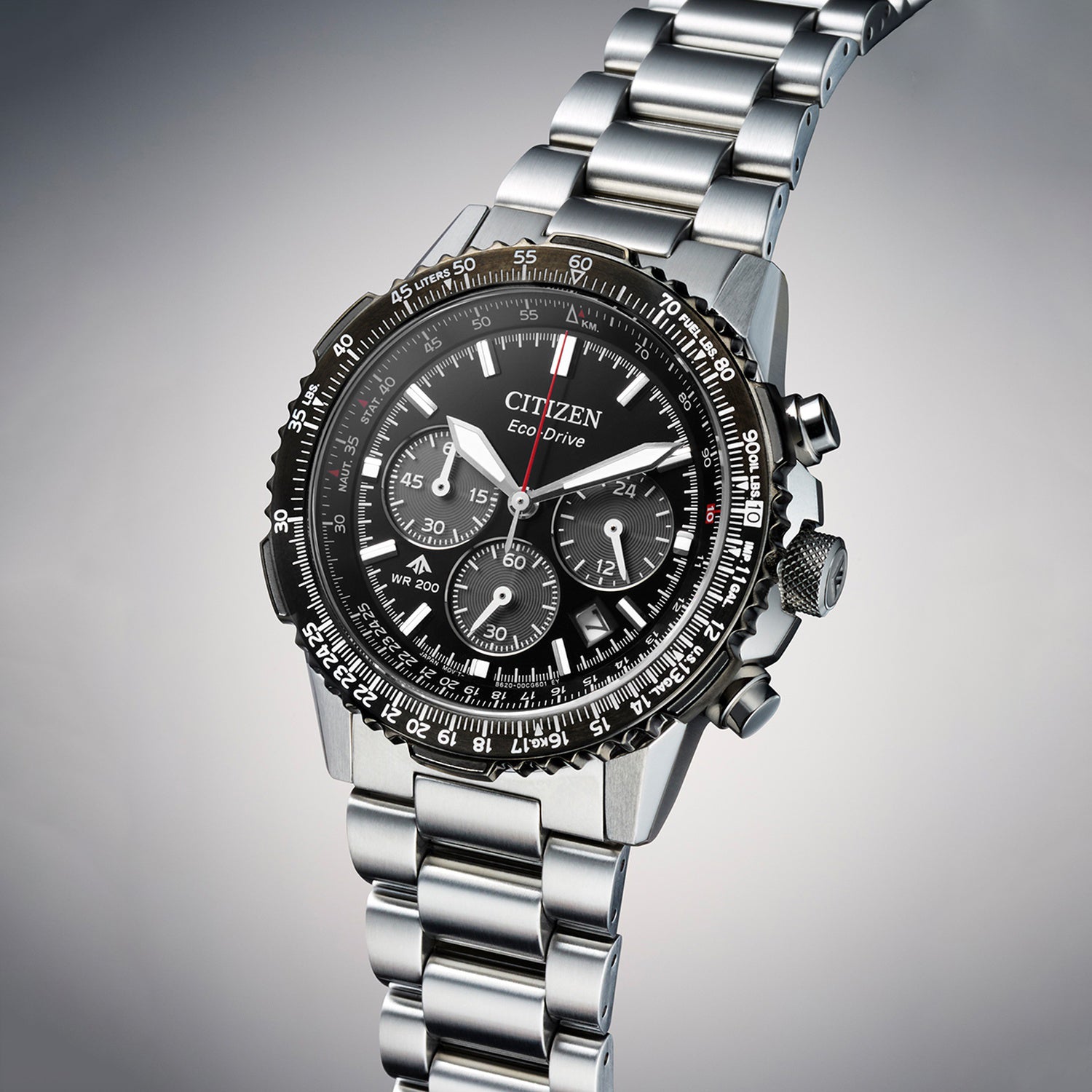 Citizen Eco-Drive Men Quartz Black Dial Chronograph Stainless Steel Watch Ca4664-60E