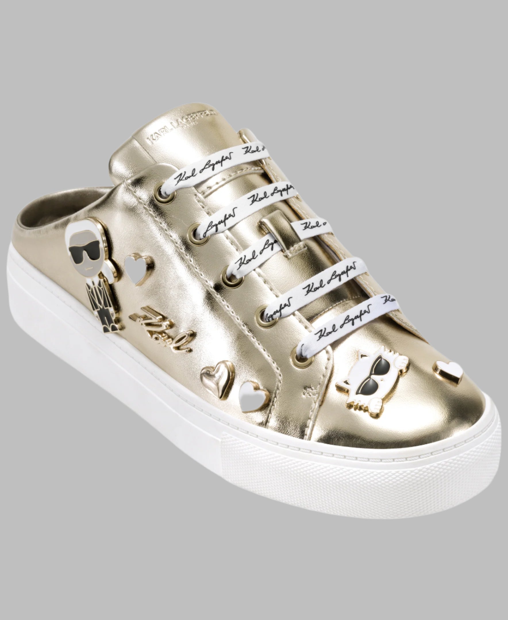 KarlLagerfeld Cambria cate pin metallic sneaker mule gold