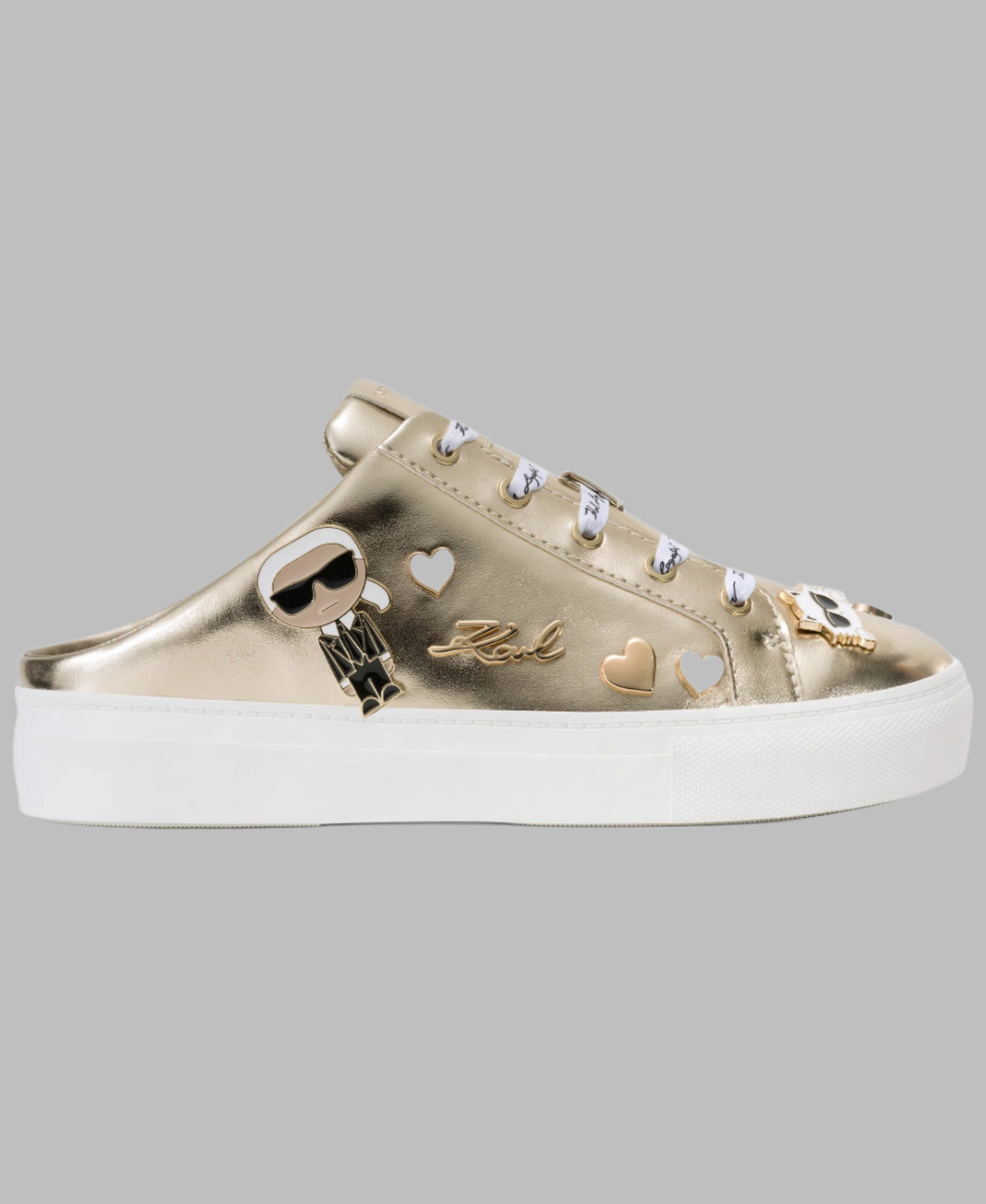 KarlLagerfeld Cambria cate pin metallic sneaker mule gold