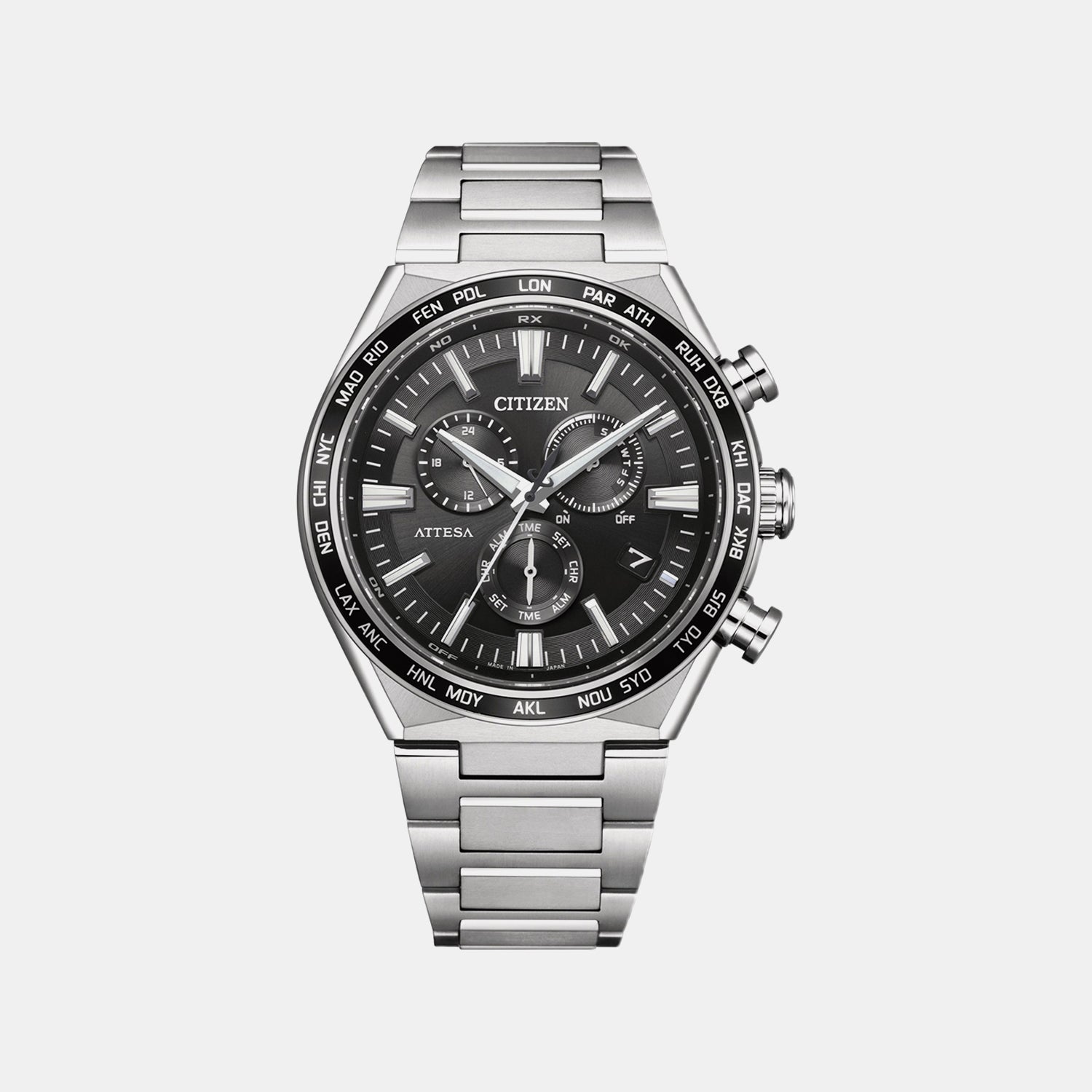 Citizen Eco-Drive Attesa Men Quartz Black Dial Chronograph Stainless Steel Watch Cb5966-69E
