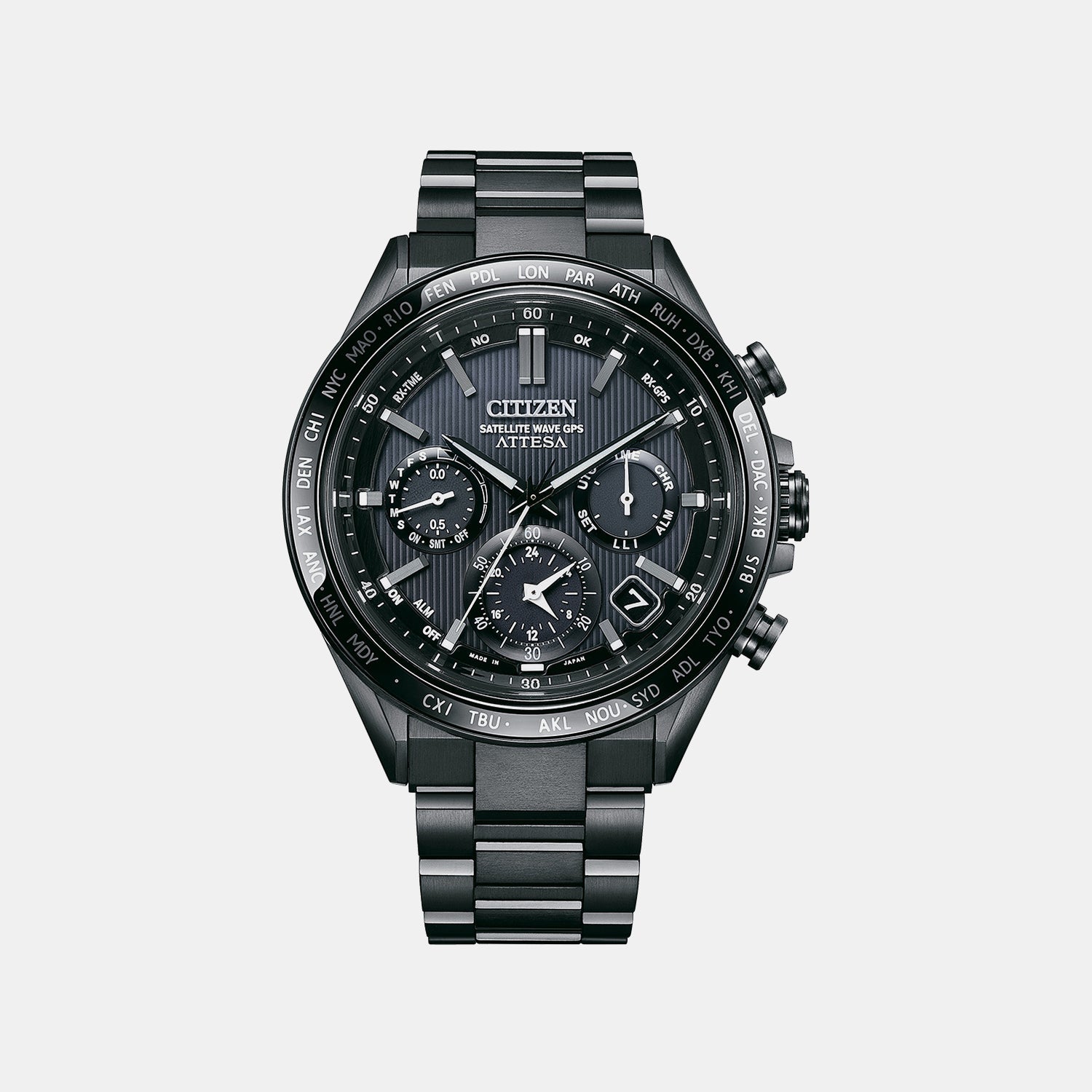 Citizen Attesa Men Eco-Drive Black Dial Chronograph Titanium Watch Cc4055-65E