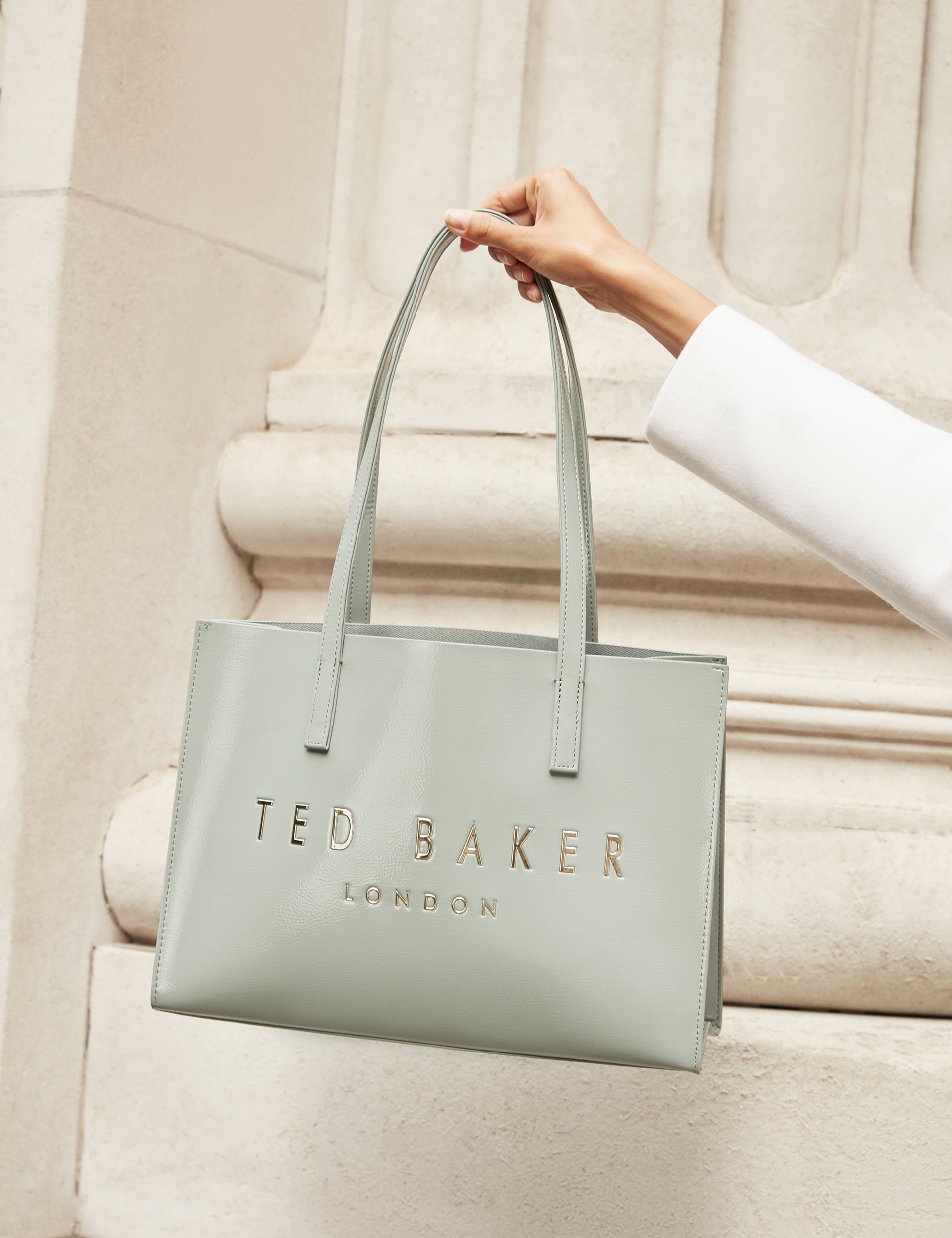 Ted Baker Crikon Crinkled Pu Wide Icon Tote Bag In Grey Women's