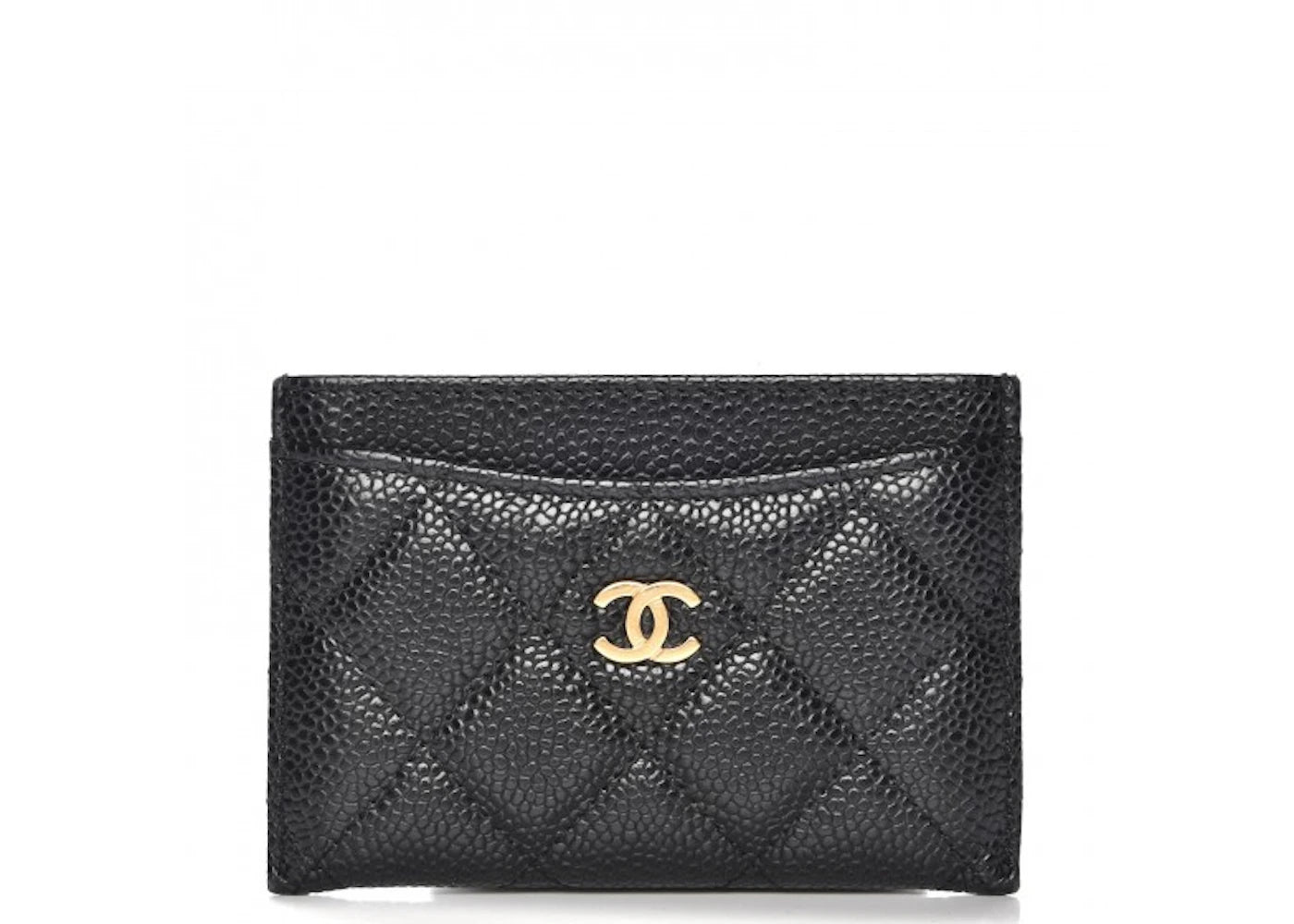 Chanel Classic Card Holder Quilted Caviar Gold-Tone Black