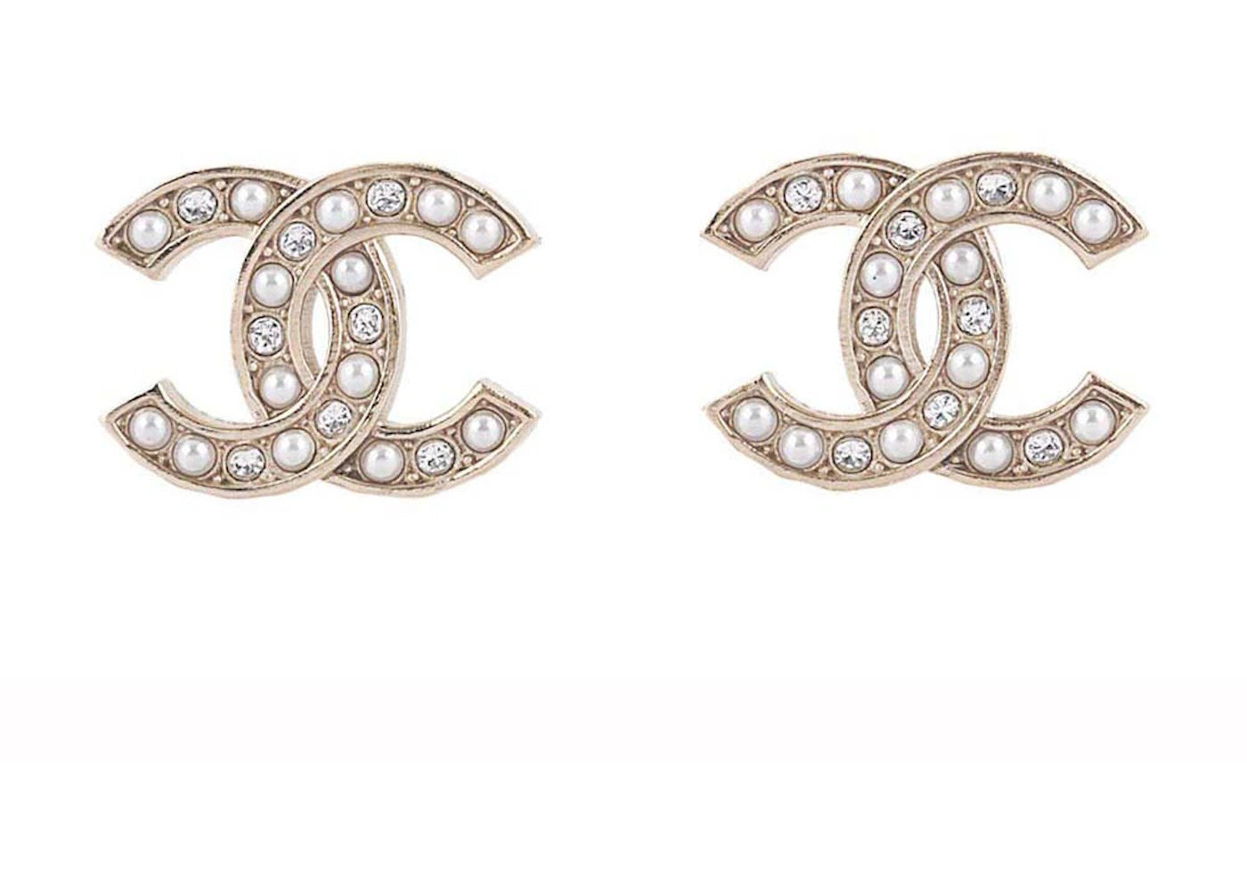 Chanel Crystal Pearl Cc Logo Earrings Gold (Abb771)