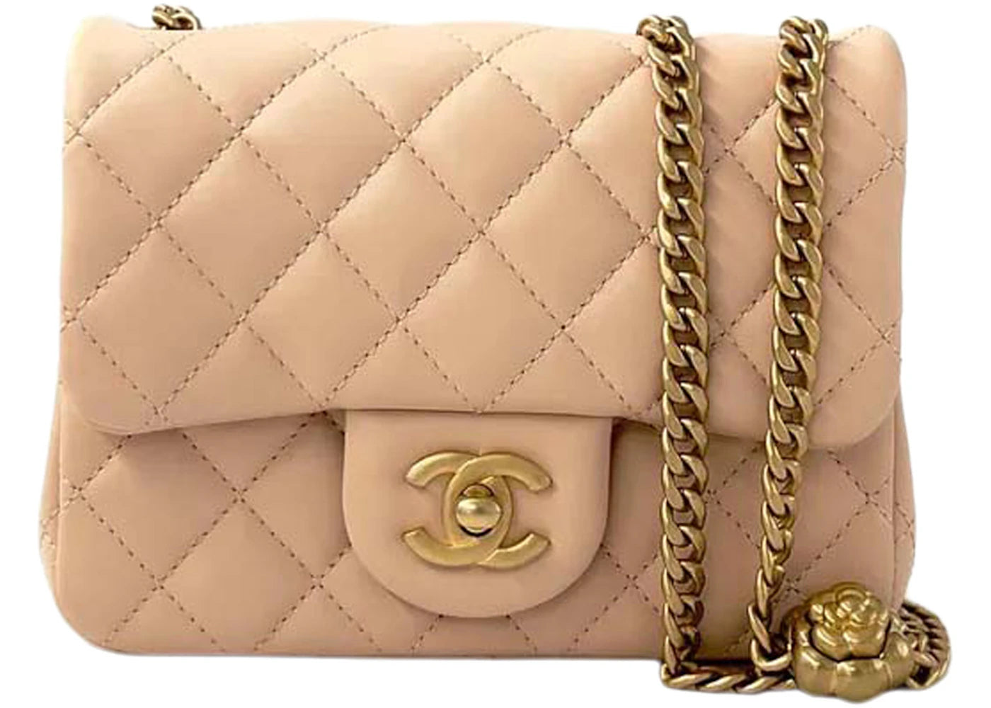 Chanel Flap Bag With Camellia Chain 17Cm Beige (As4040-B10716-Nn269)
