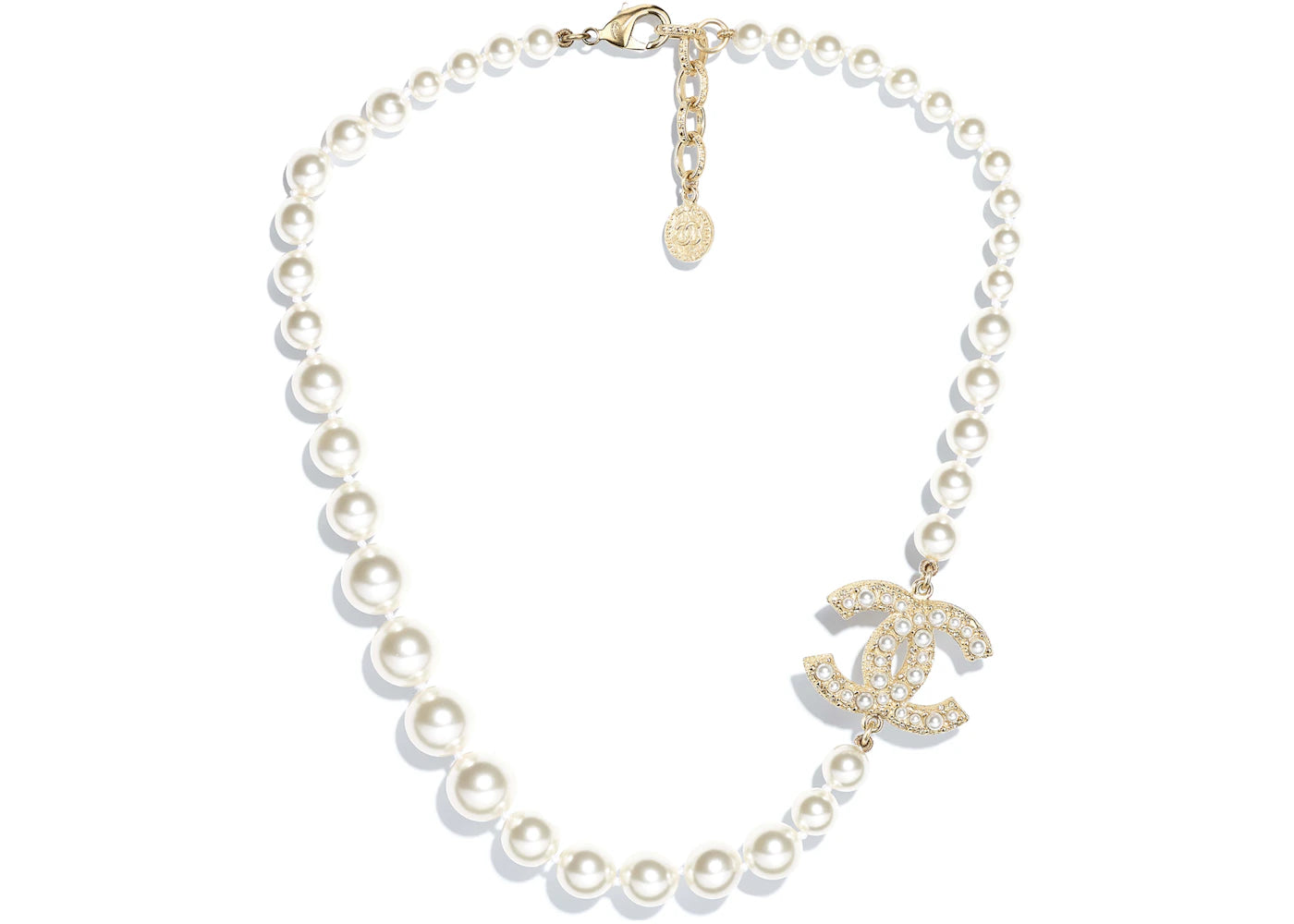 Chanel Glass Pearls Cc Necklace Gold/Pearly White