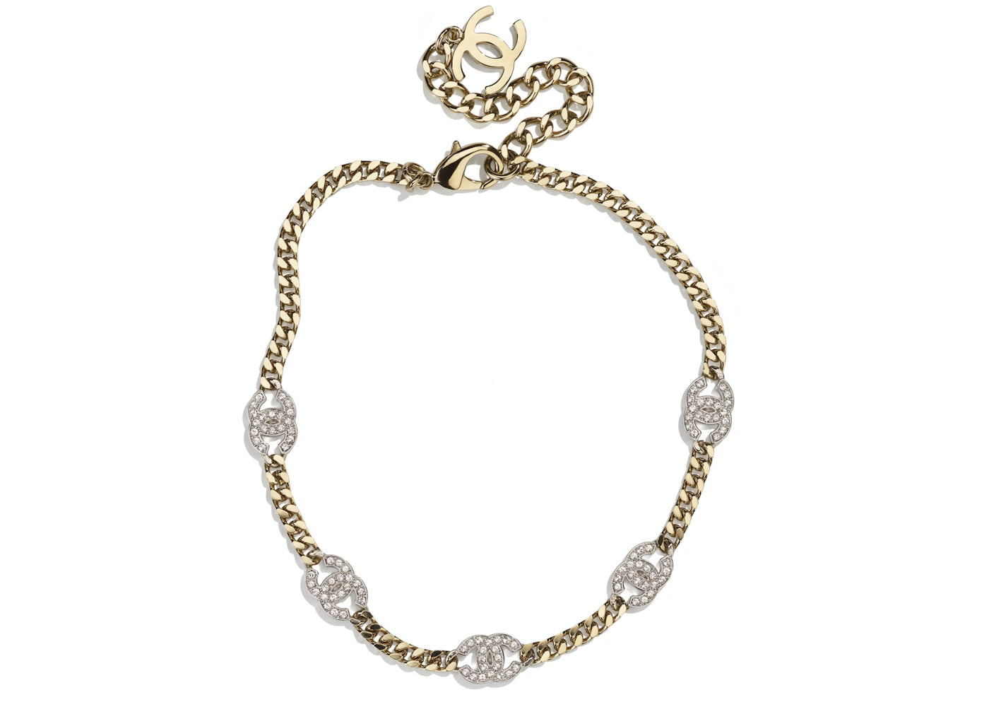 Chanel Interlocking Choker Necklace Gold/Silver/Crystal