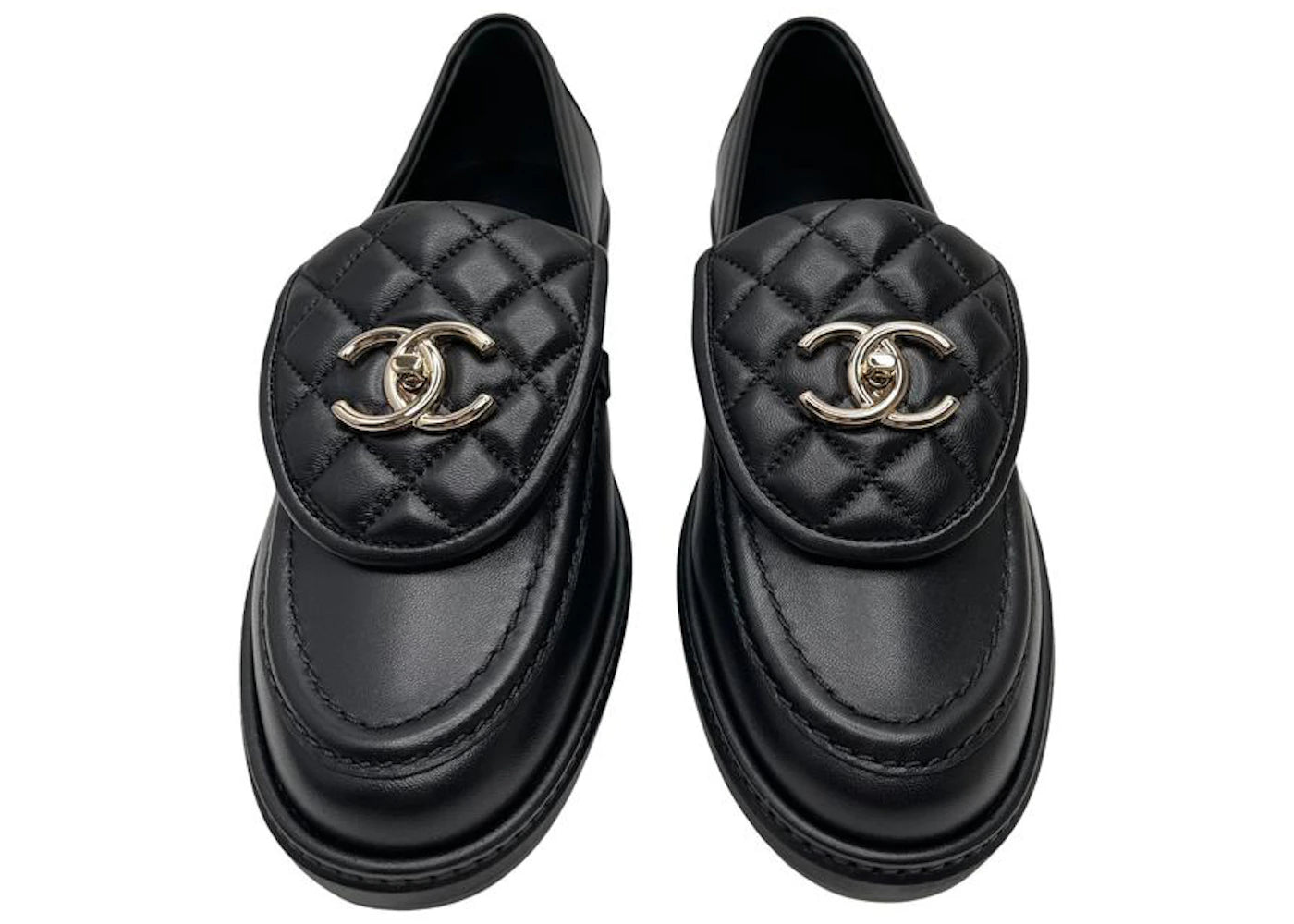 chanel quilted tab loafers black leather