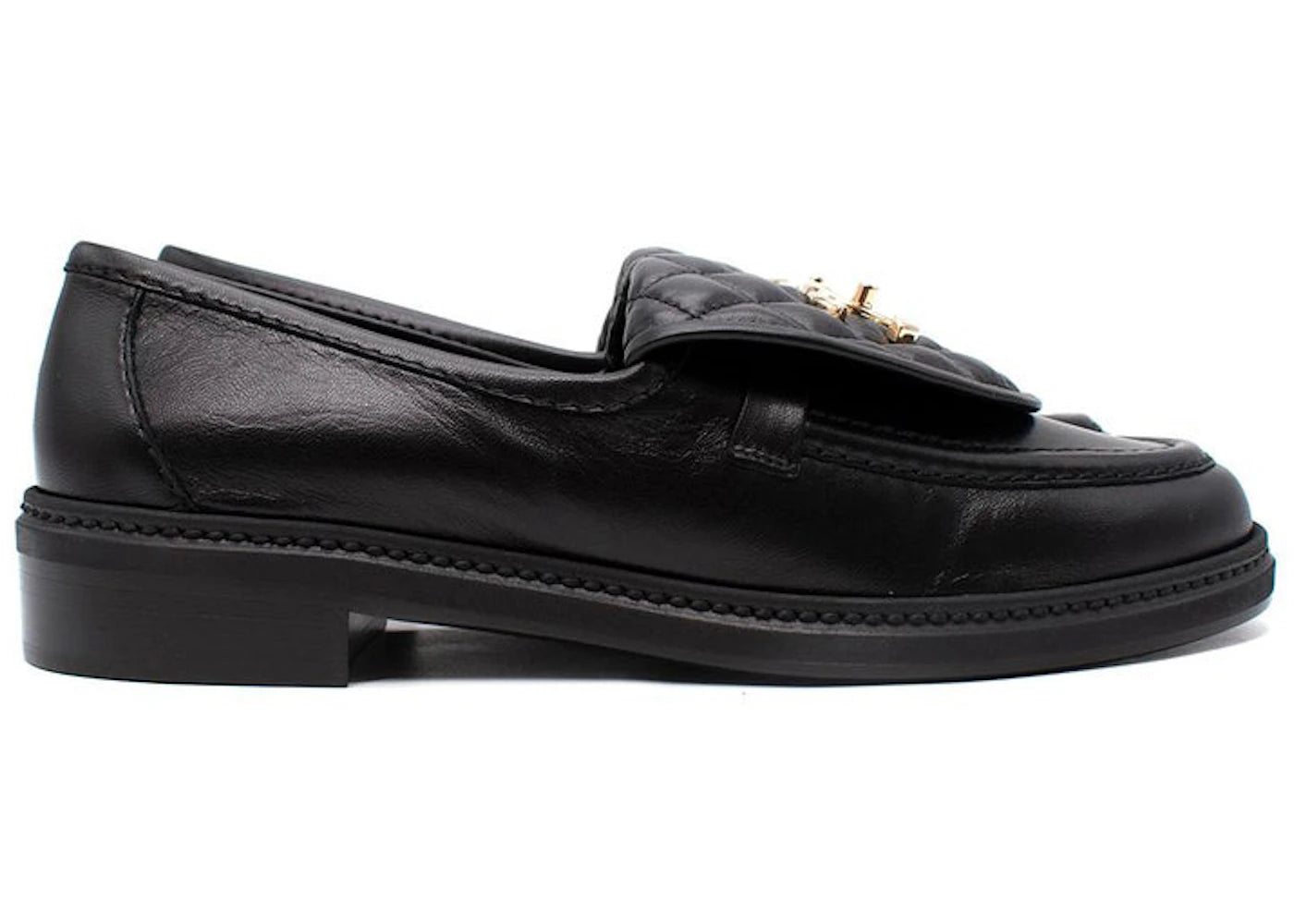 chanel quilted tab loafers black leather
