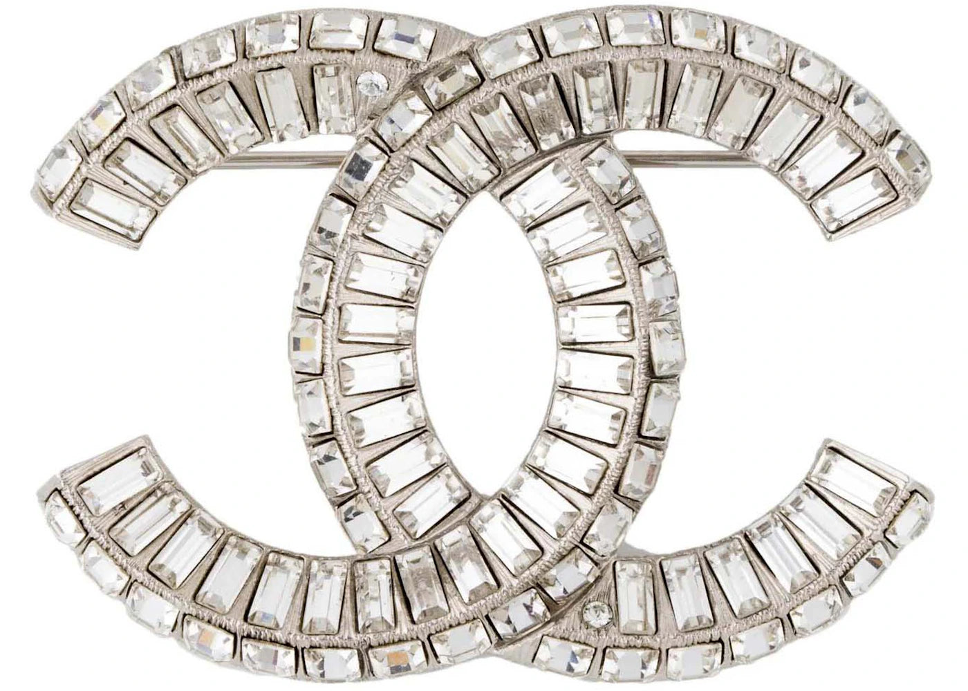 Chanel Strass Cc Brooch Silver