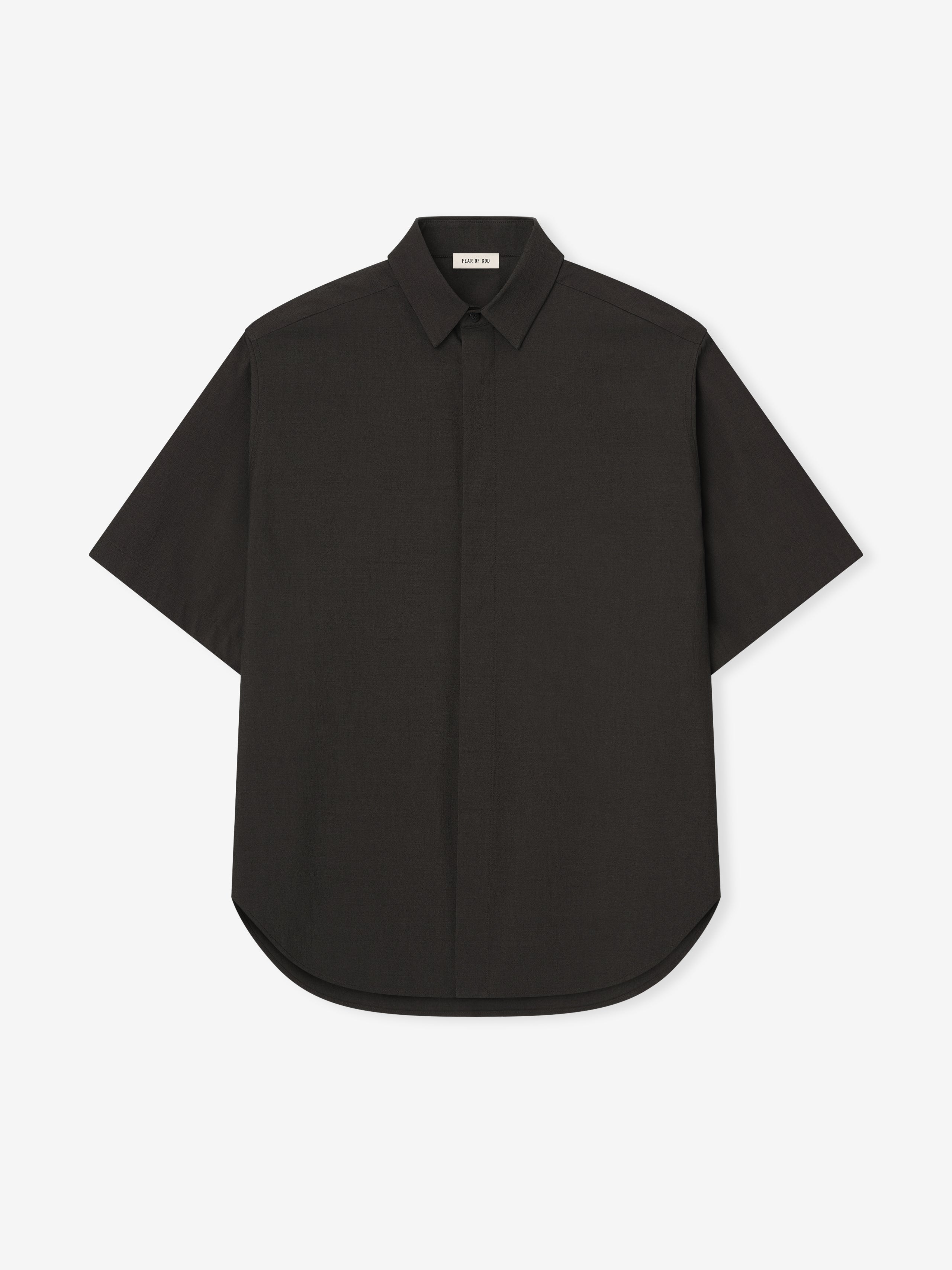Essentials Cotton Wool Oxford Classic Short Sleeve Shirt Off Black