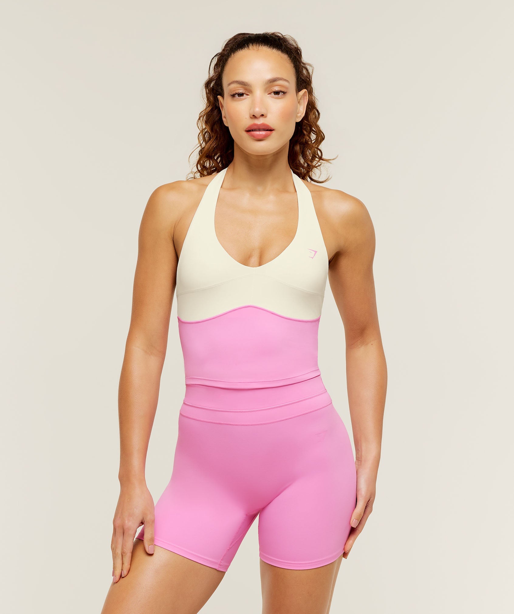 Women's Gymshark Colour Block Halter Neck Tank With Shelf Focus Pink