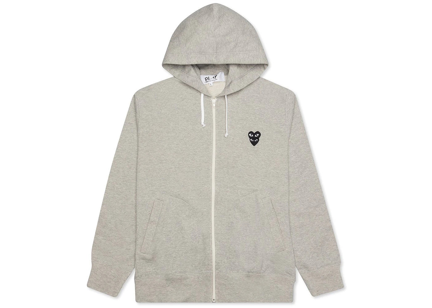 comme des garcons play black stacked heart zip up hoodie grey