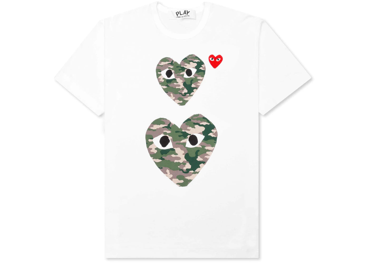 comme des garcons play camouflage double heart t-shirt white