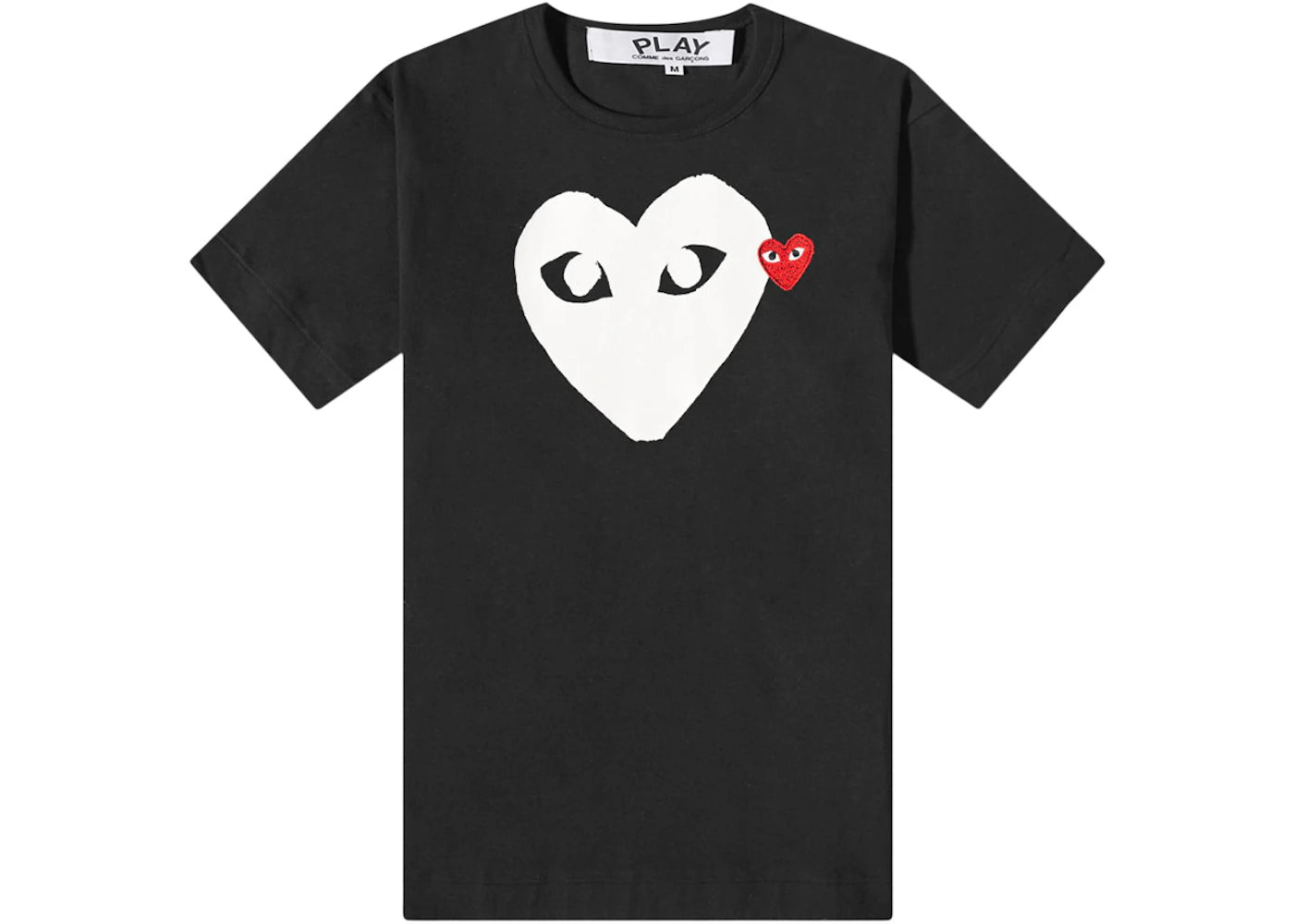 cdg double heart logo tee black/white/red