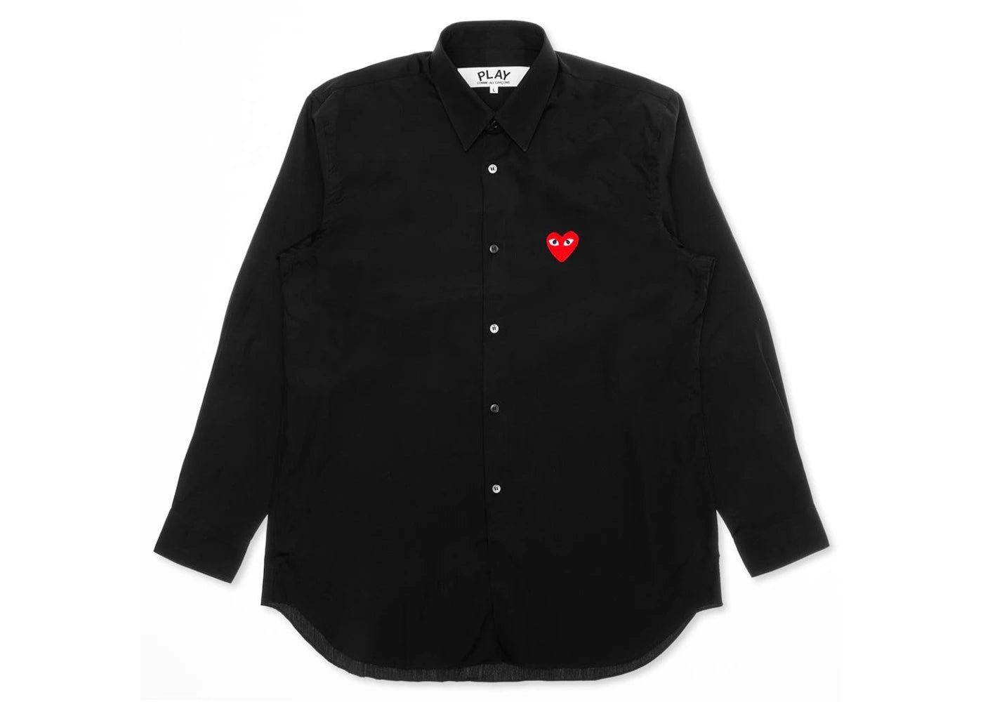 comme des garcons play red emblem button up shirt black