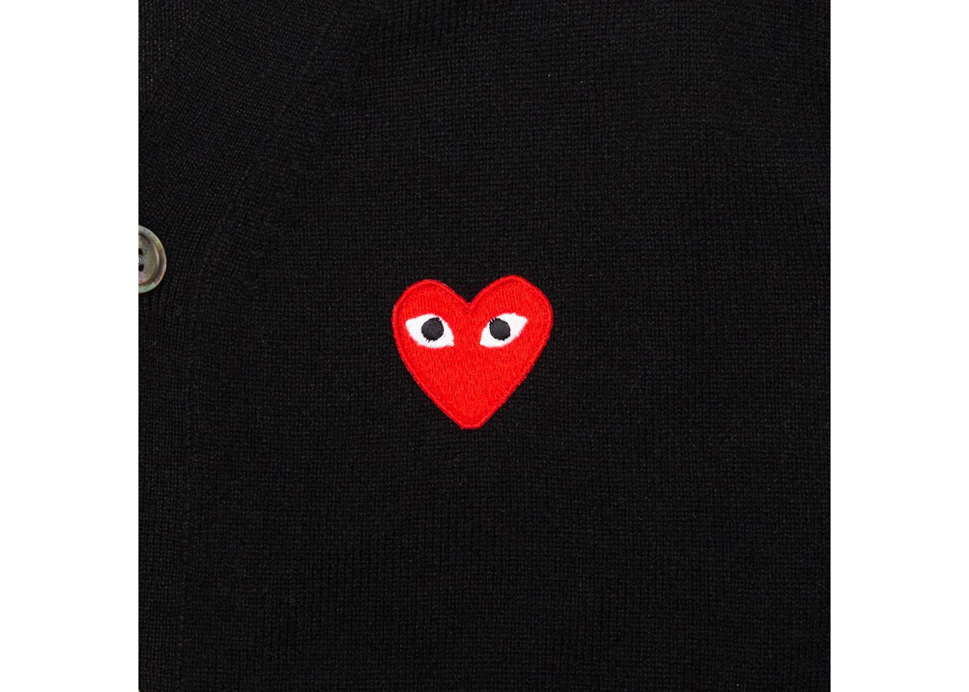 comme des garcons play red heart knit cardigan sweater black