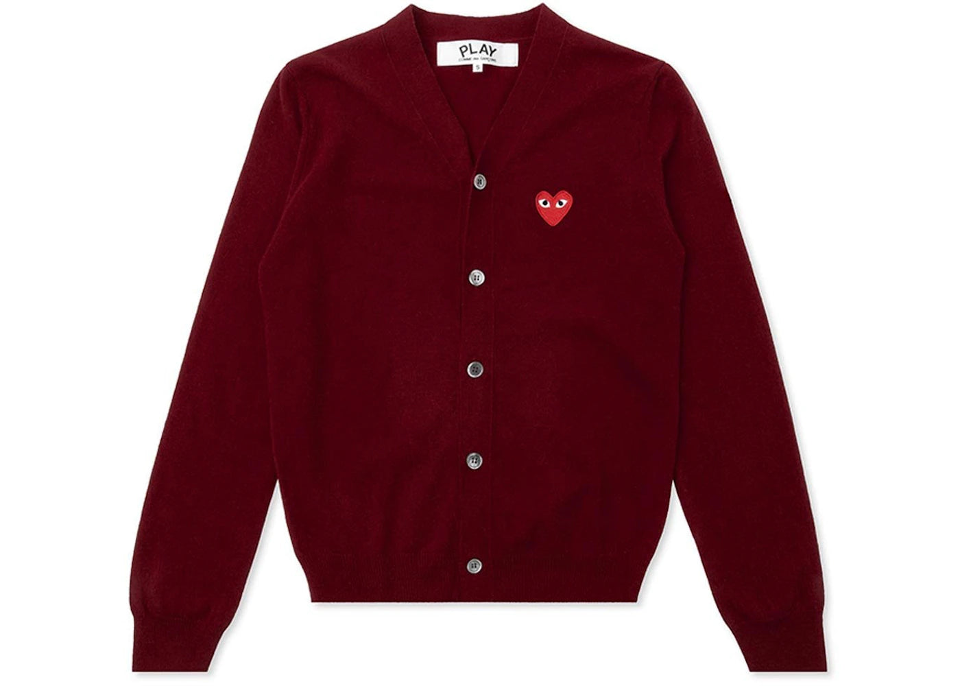comme des garcons play red heart knit cardigan sweater burgundy
