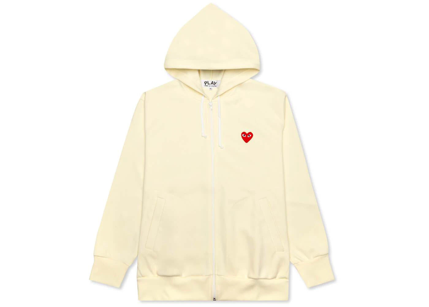 comme des garcons play red heart zip up hoodie ivory