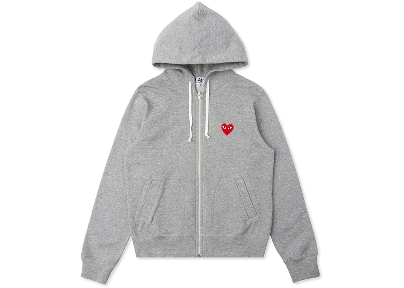 comme des garcons play red multi heart zip up hoodie grey
