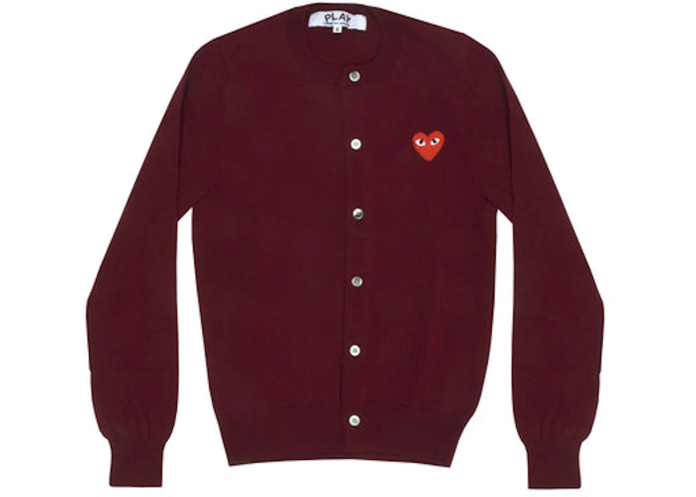 comme des garcons play women's red heart knit cardigan sweater burgundy