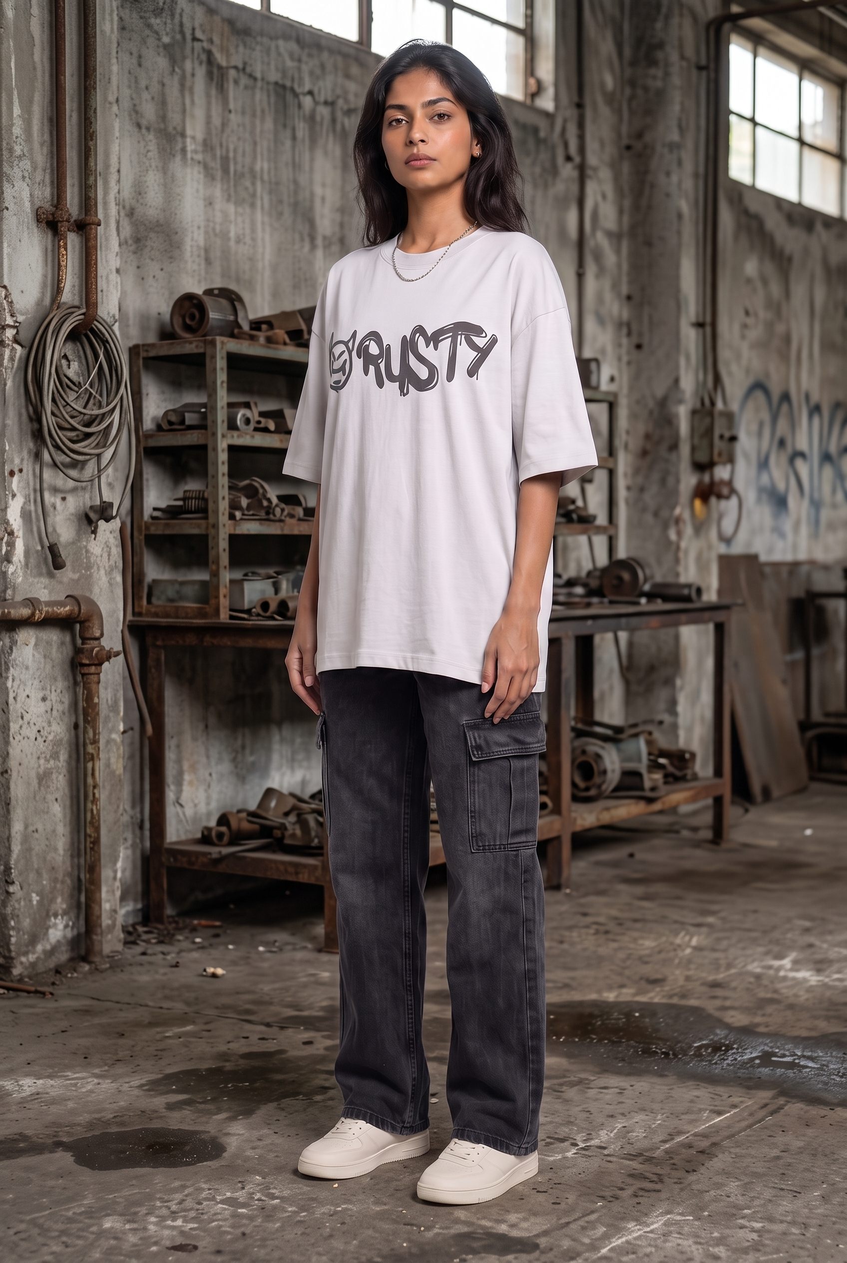 RUST GRAFFITI GREY WOMEN’S OVERSIZED T-SHIRT