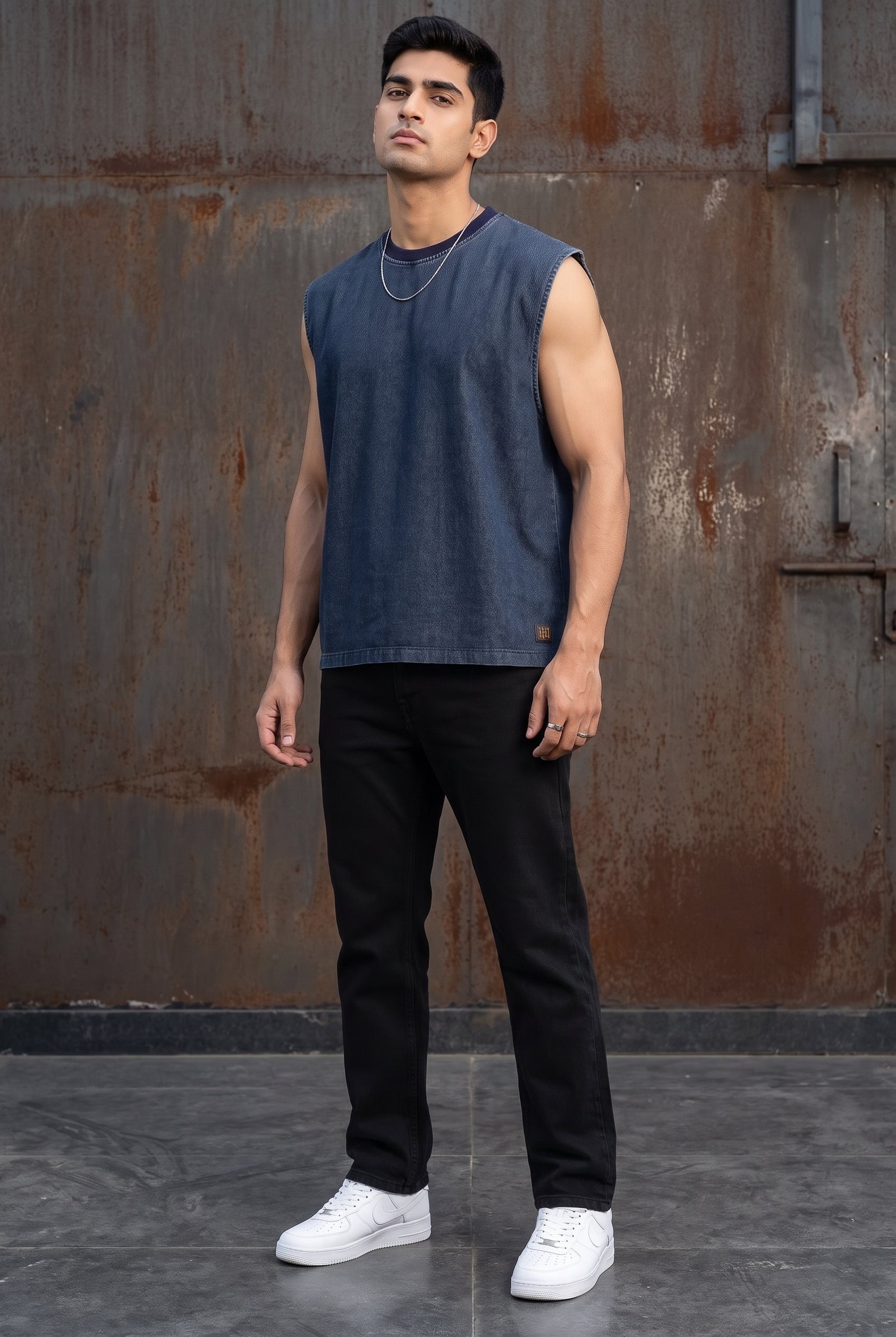 BLUE DENIM MEN'S TANK TOP
