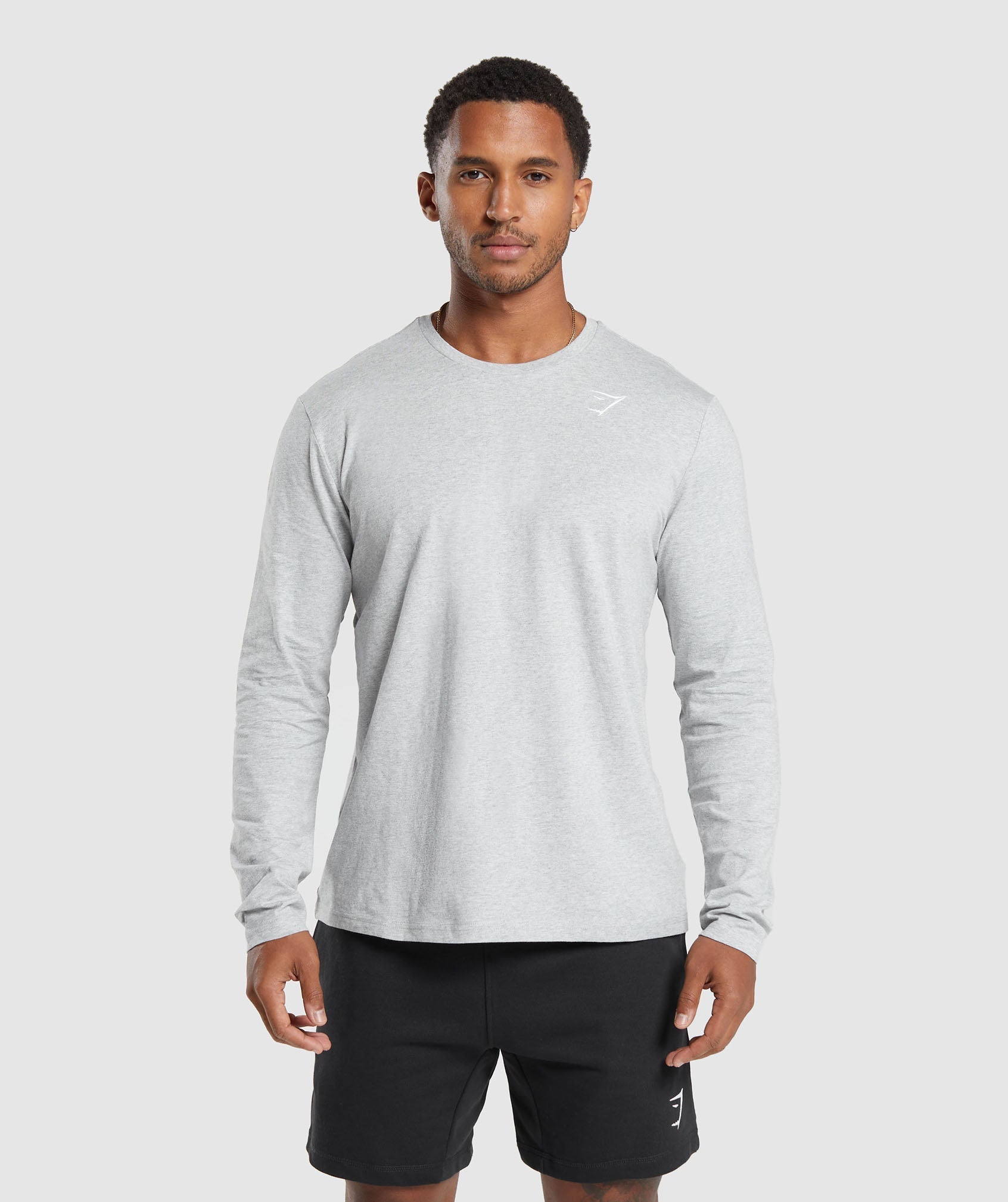 Gymshark Crest Long Sleeve T-Shirt Light Grey Marl