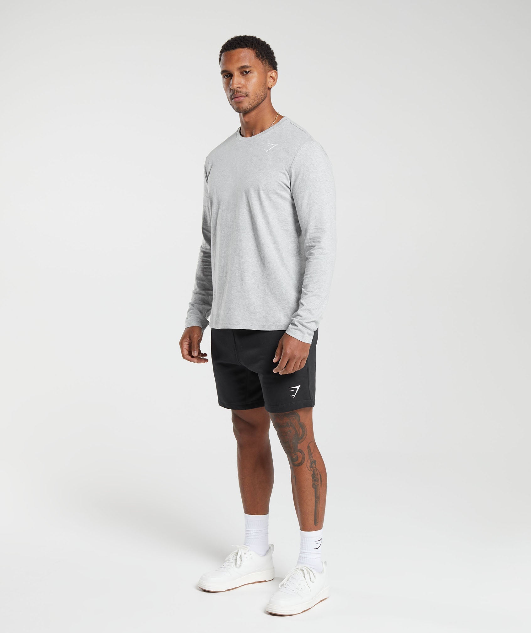 Gymshark Crest Long Sleeve T-Shirt Light Grey Marl