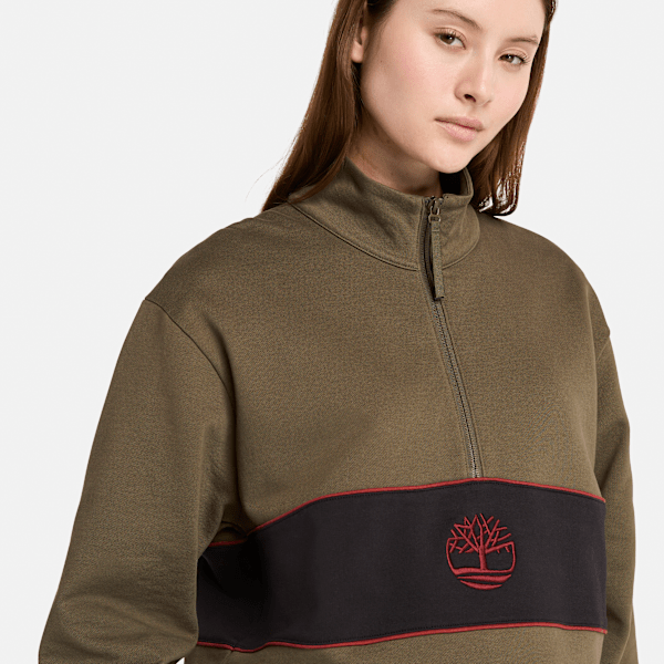 Timberland Cut-And-Sew Quarter-Zip Sweatshirt Leaf Green/Black