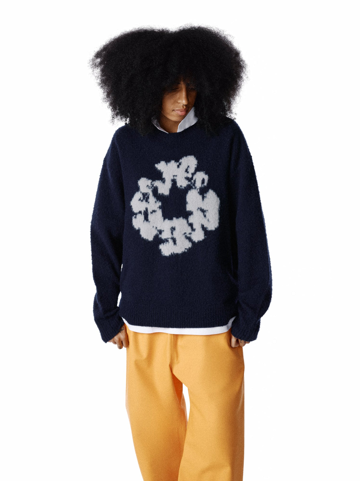 Denim Tears Pilled Cotton Wreath Sweater Navy