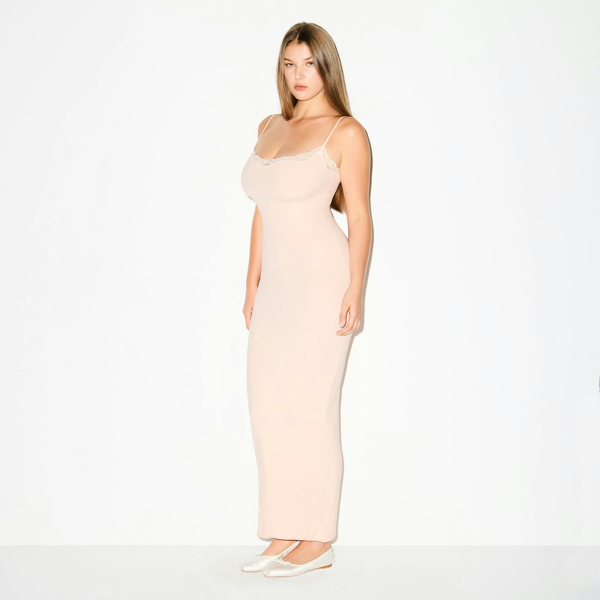 Skims Fits Everybody Lace Long Slip Dress Primrose