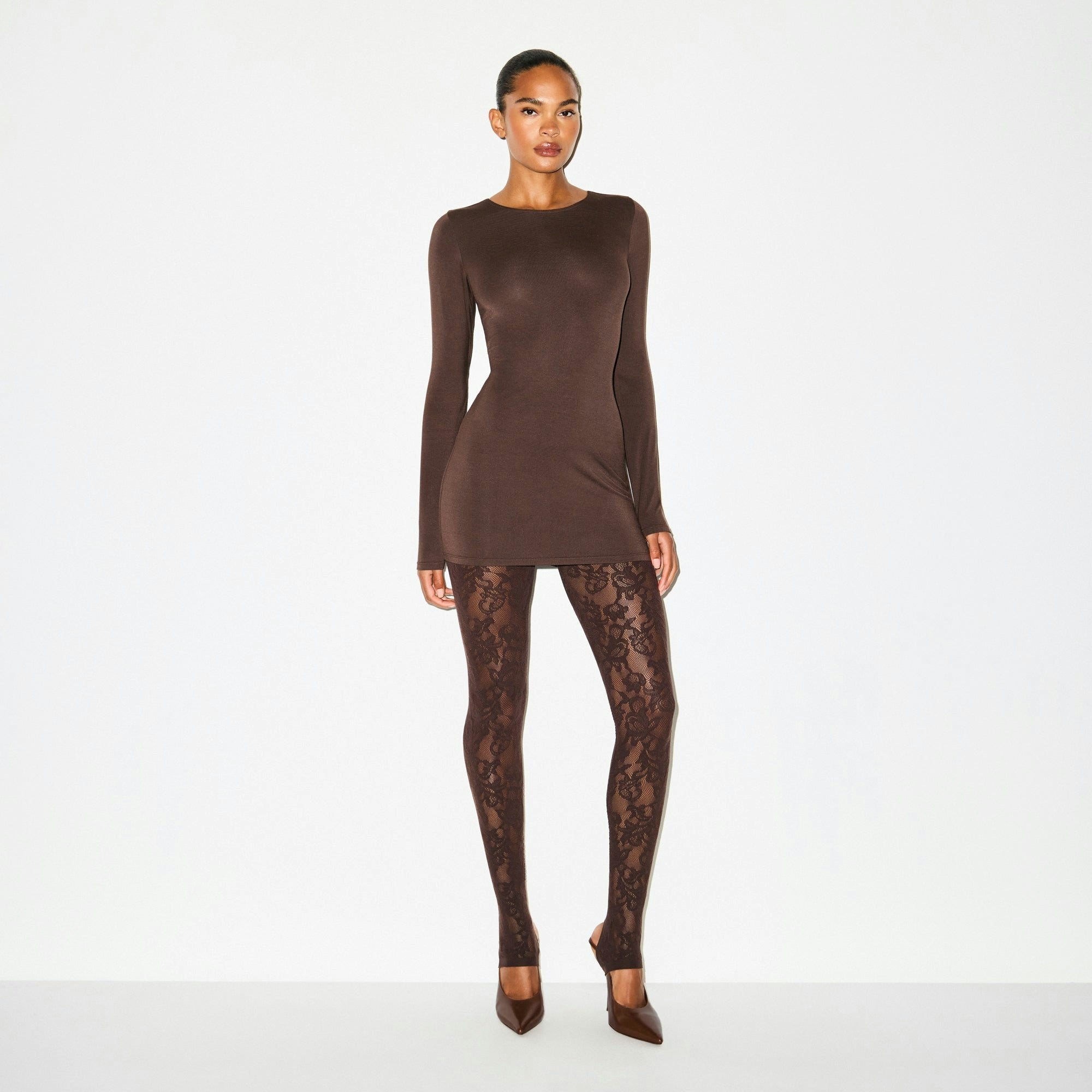 Skims Smooth Layers Crewneck Mini Dress Espresso