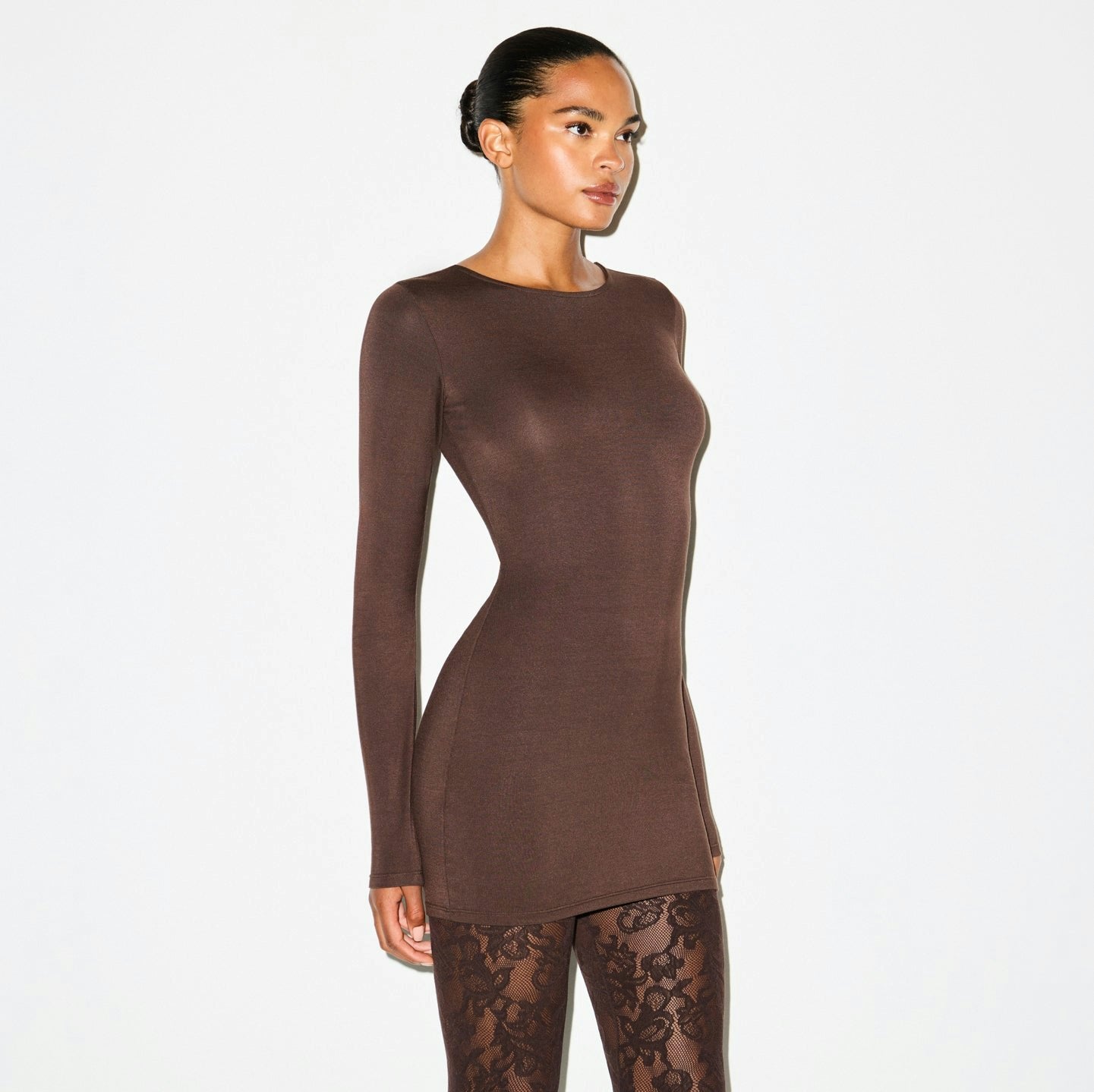 Skims Smooth Layers Crewneck Mini Dress Espresso