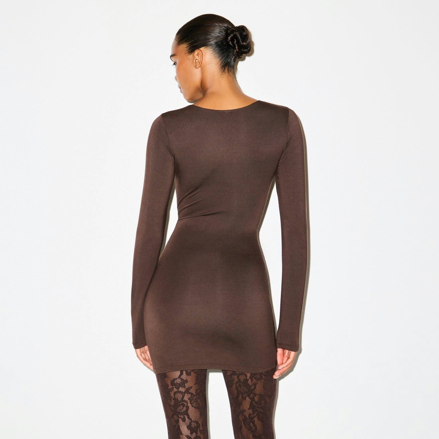 Skims Smooth Layers Crewneck Mini Dress Espresso