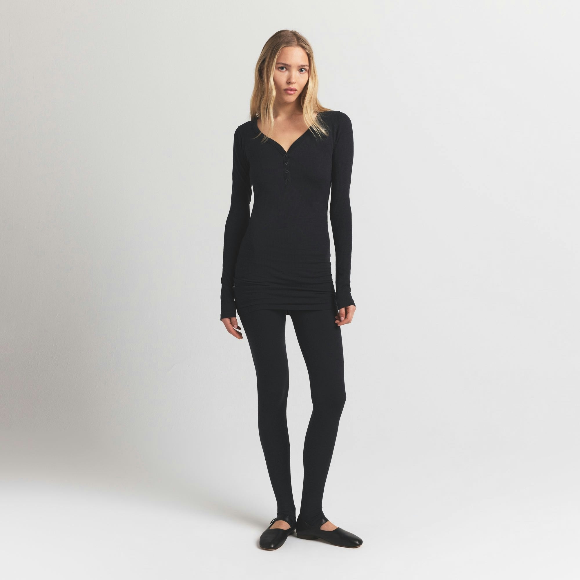 Skims Wool Rib Henley Dress Obsidian