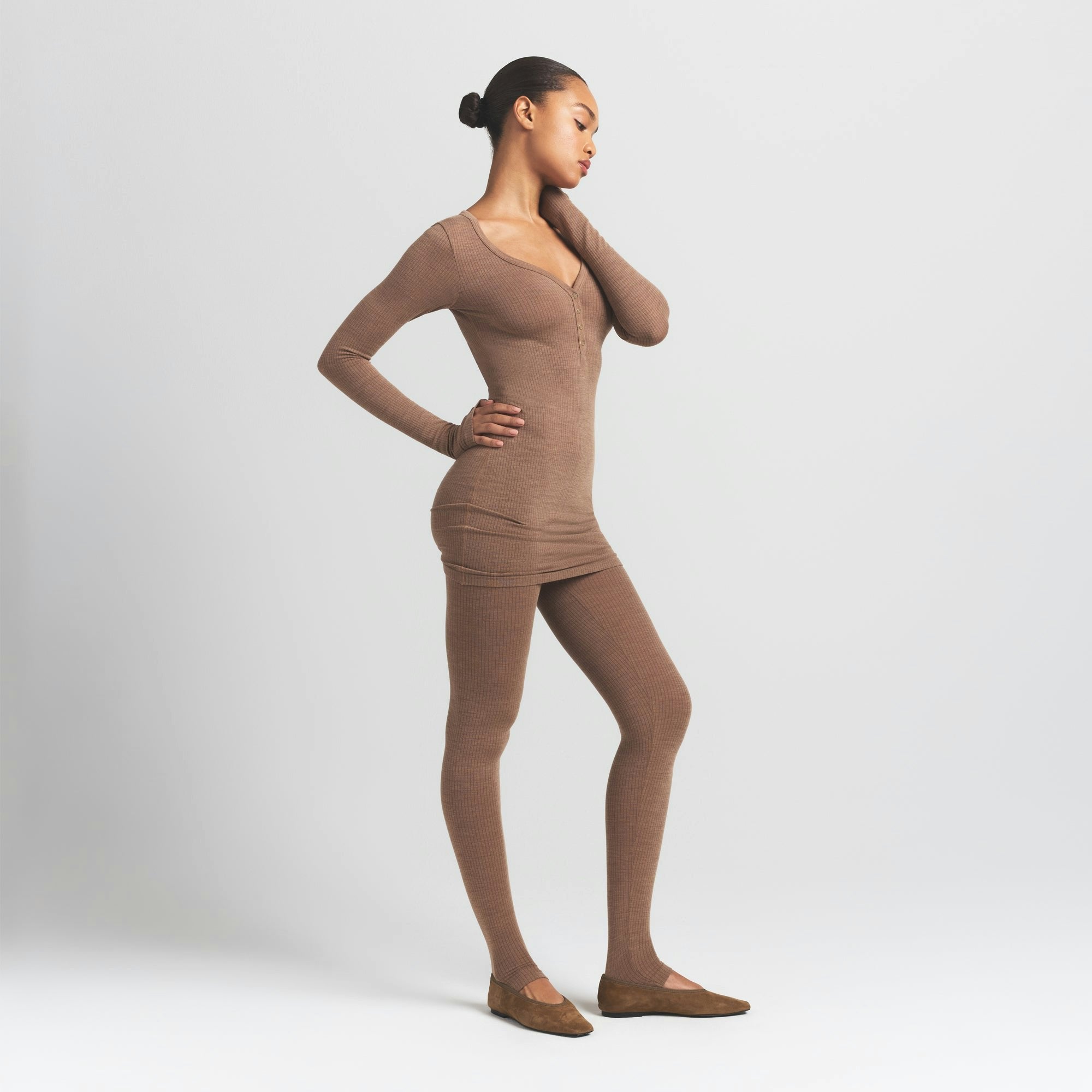 Skims Wool Rib Henley Dress Sienna