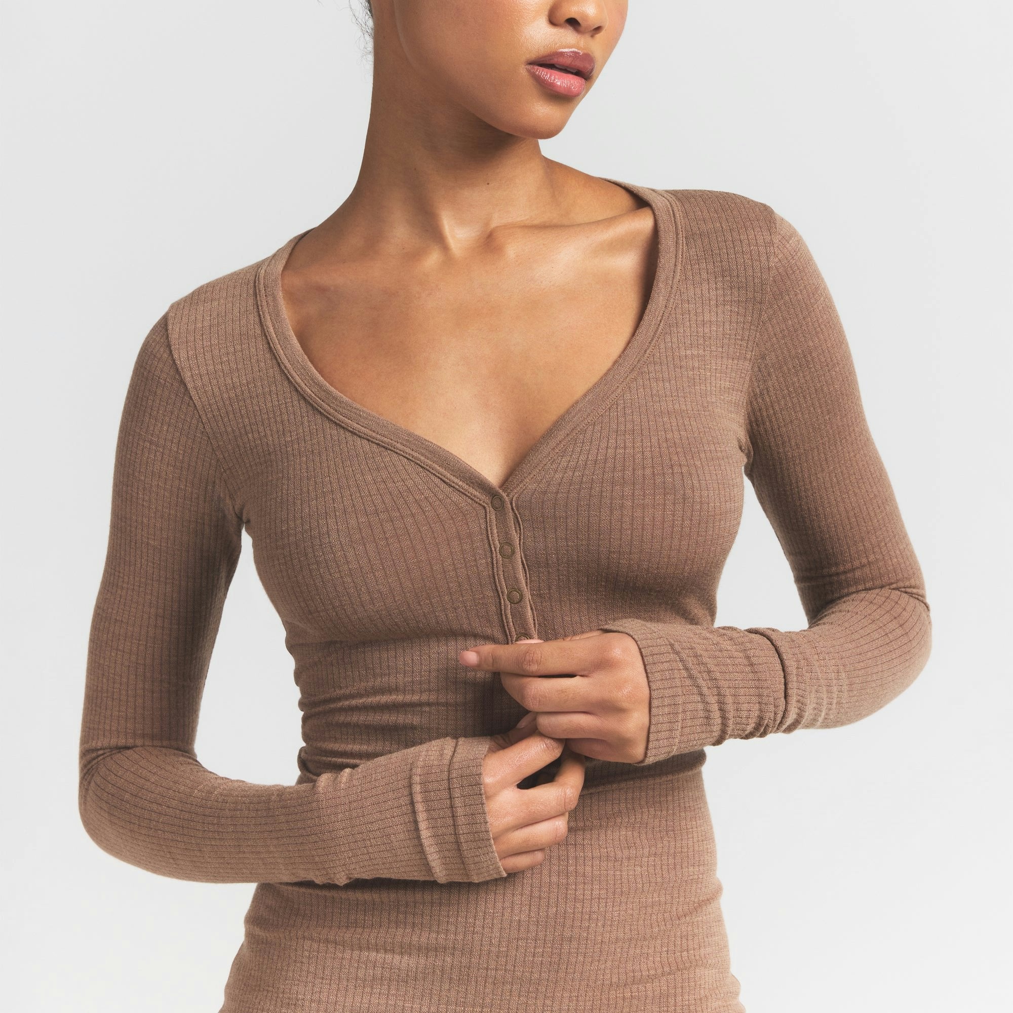 Skims Wool Rib Henley Dress Sienna