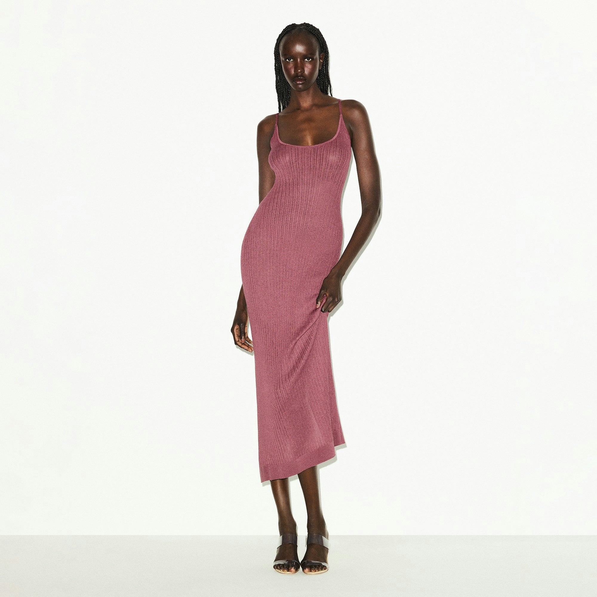 SHEER KNIT LONG CAMI DRESS