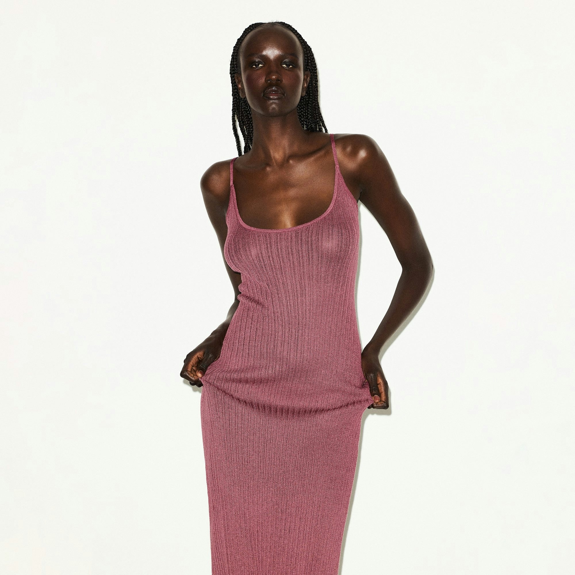 SHEER KNIT LONG CAMI DRESS